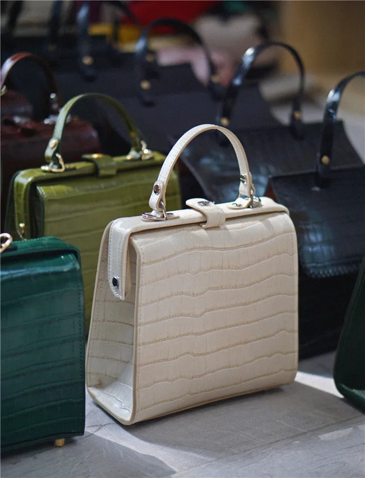 Handmade Womens Stylish Square Coffee Leather Doctor Handbag Side Purse Doctor Purse for Women