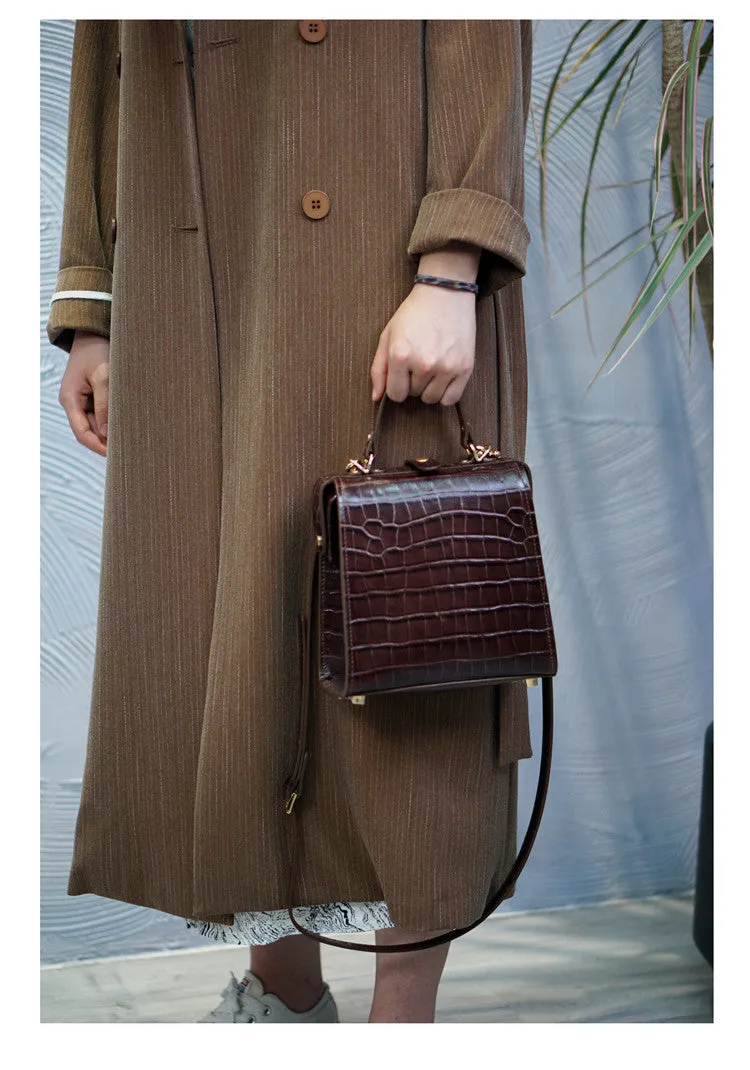 Handmade Womens Stylish Square Coffee Leather Doctor Handbag Side Purse Doctor Purse for Women