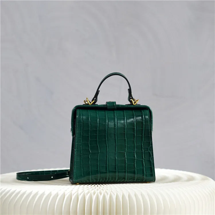 Handmade Womens Stylish Square Coffee Leather Doctor Handbag Side Purse Doctor Purse for Women