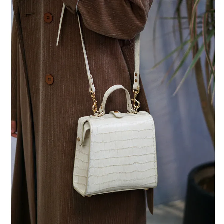 Handmade Womens Stylish Square Coffee Leather Doctor Handbag Side Purse Doctor Purse for Women