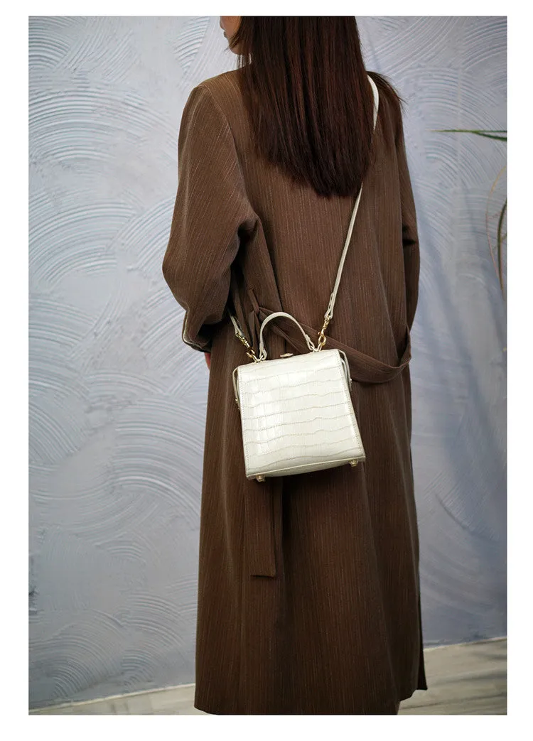 Handmade Womens Stylish Square Coffee Leather Doctor Handbag Side Purse Doctor Purse for Women