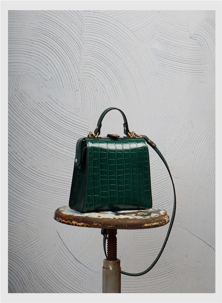 Handmade Womens Stylish Square Light Green Leather Doctor Handbag Side Purse Doctor Purse for Women