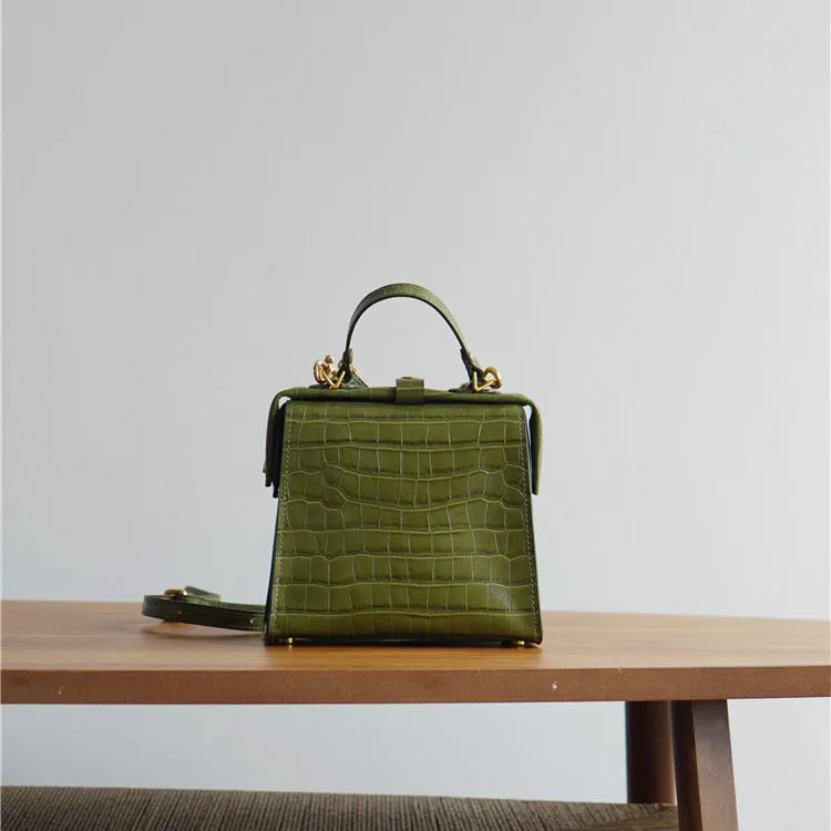 Handmade Womens Stylish Square Light Green Leather Doctor Handbag Side Purse Doctor Purse for Women