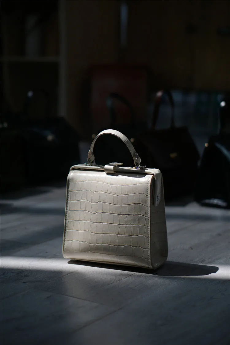 Handmade Womens Stylish Square Light Green Leather Doctor Handbag Side Purse Doctor Purse for Women