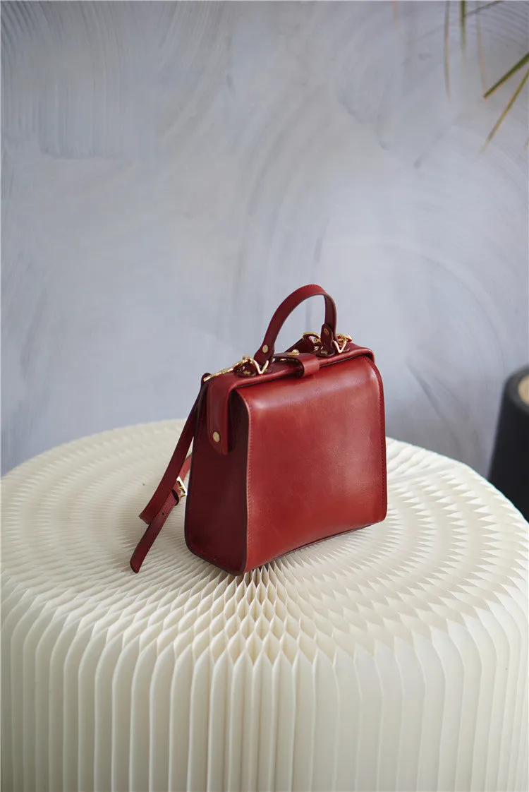 Handmade Womens Stylish Square White Leather Doctor Handbag Side Purse Doctor Purse for Women