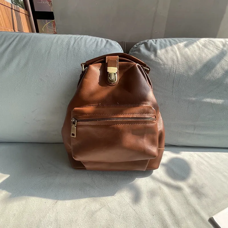 Handmade Womens Tan Leather Doctor Backpack Purse Shoulder Doctor Handbags for Women
