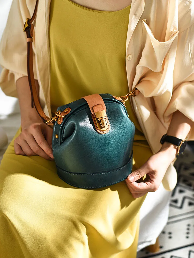 Handmade Womens Tan Leather Doctor Bucket Shoulder Purses Tan Doctor Crossbody Purse for Women