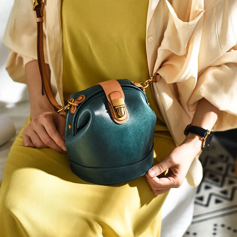 Handmade Womens Tan Leather Doctor Bucket Shoulder Purses Tan Doctor Crossbody Purse for Women