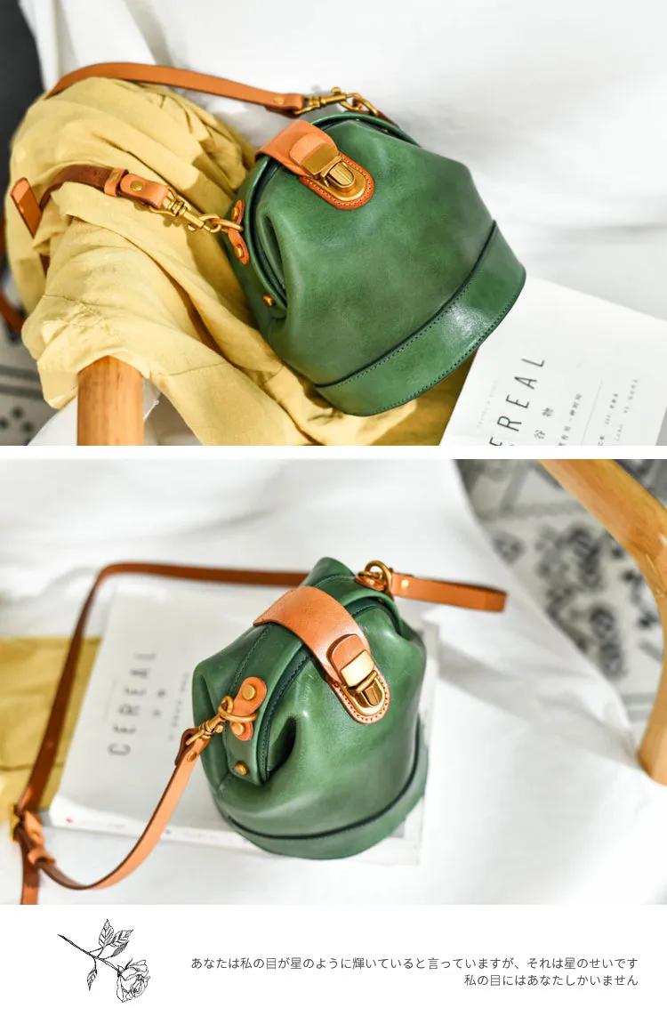 Handmade Womens Tan Leather Doctor Bucket Shoulder Purses Tan Doctor Crossbody Purse for Women