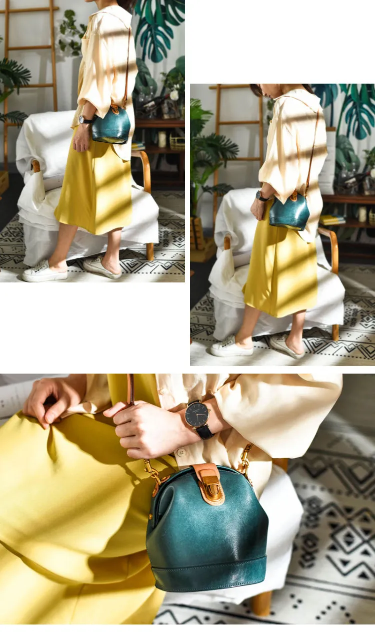 Handmade Womens Tan Leather Doctor Bucket Shoulder Purses Tan Doctor Crossbody Purse for Women