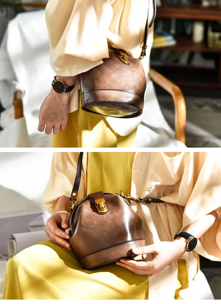 Handmade Womens Tan Leather Doctor Bucket Shoulder Purses Tan Doctor Crossbody Purse for Women