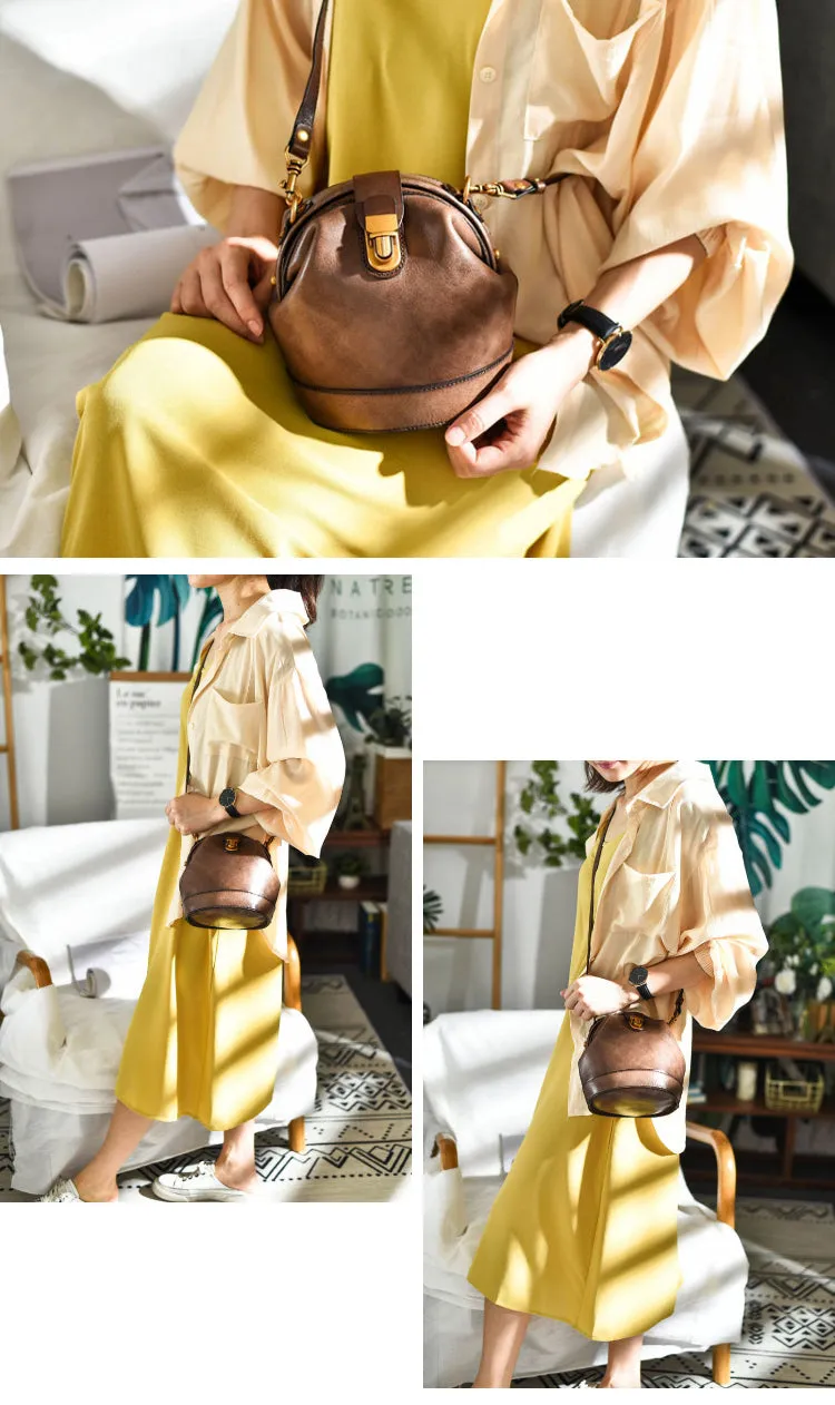 Handmade Womens Tan Leather Doctor Bucket Shoulder Purses Tan Doctor Crossbody Purse for Women