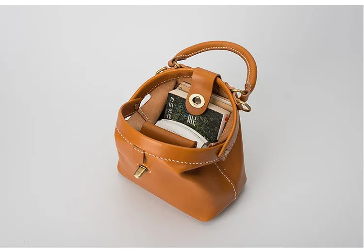 Handmade Womens Tan Leather Mini Doctor Handbag Purse Tan Shoulder Doctor Bags for Women