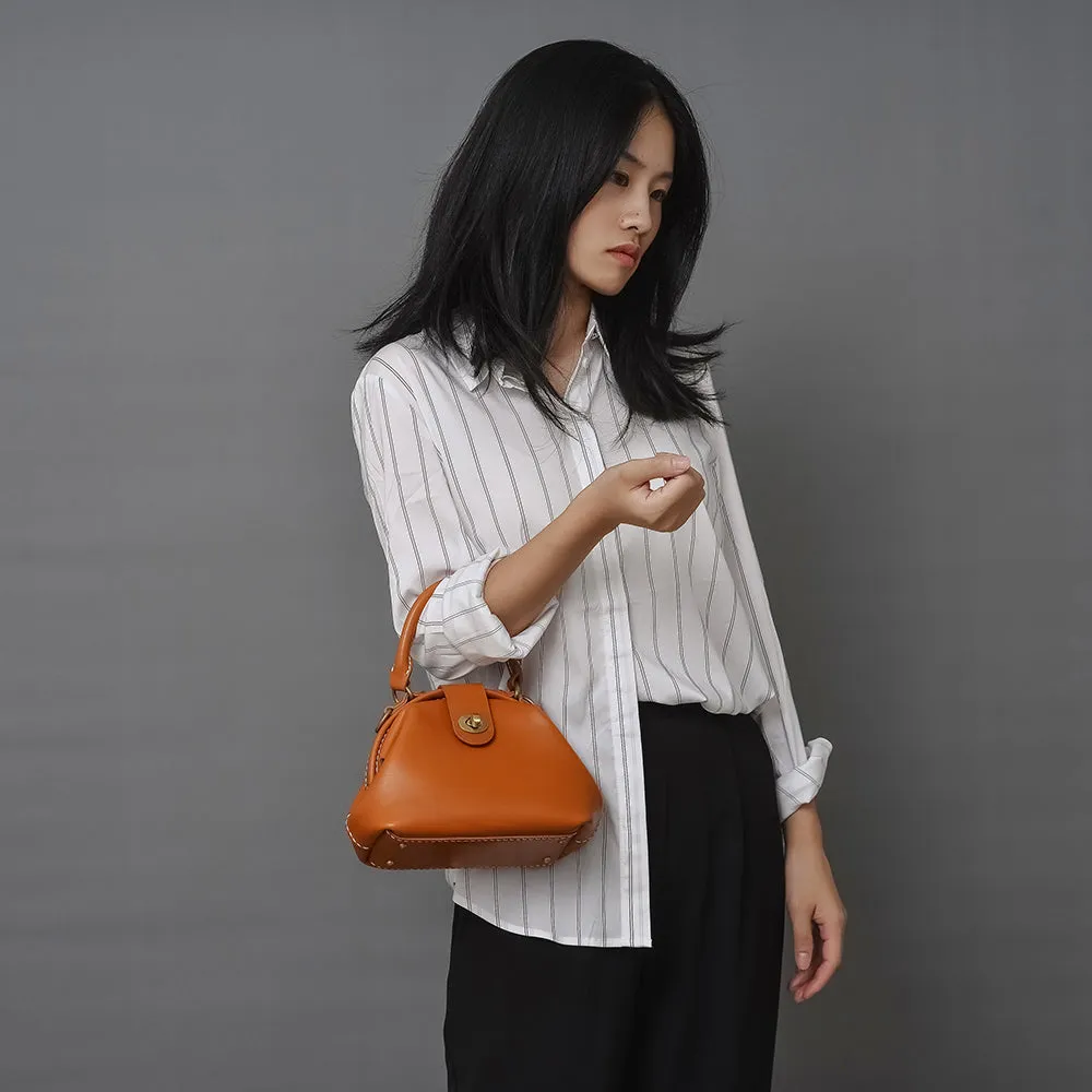 Handmade Womens Tan Leather Mini Doctor Handbag Purse Tan Shoulder Doctor Bags for Women