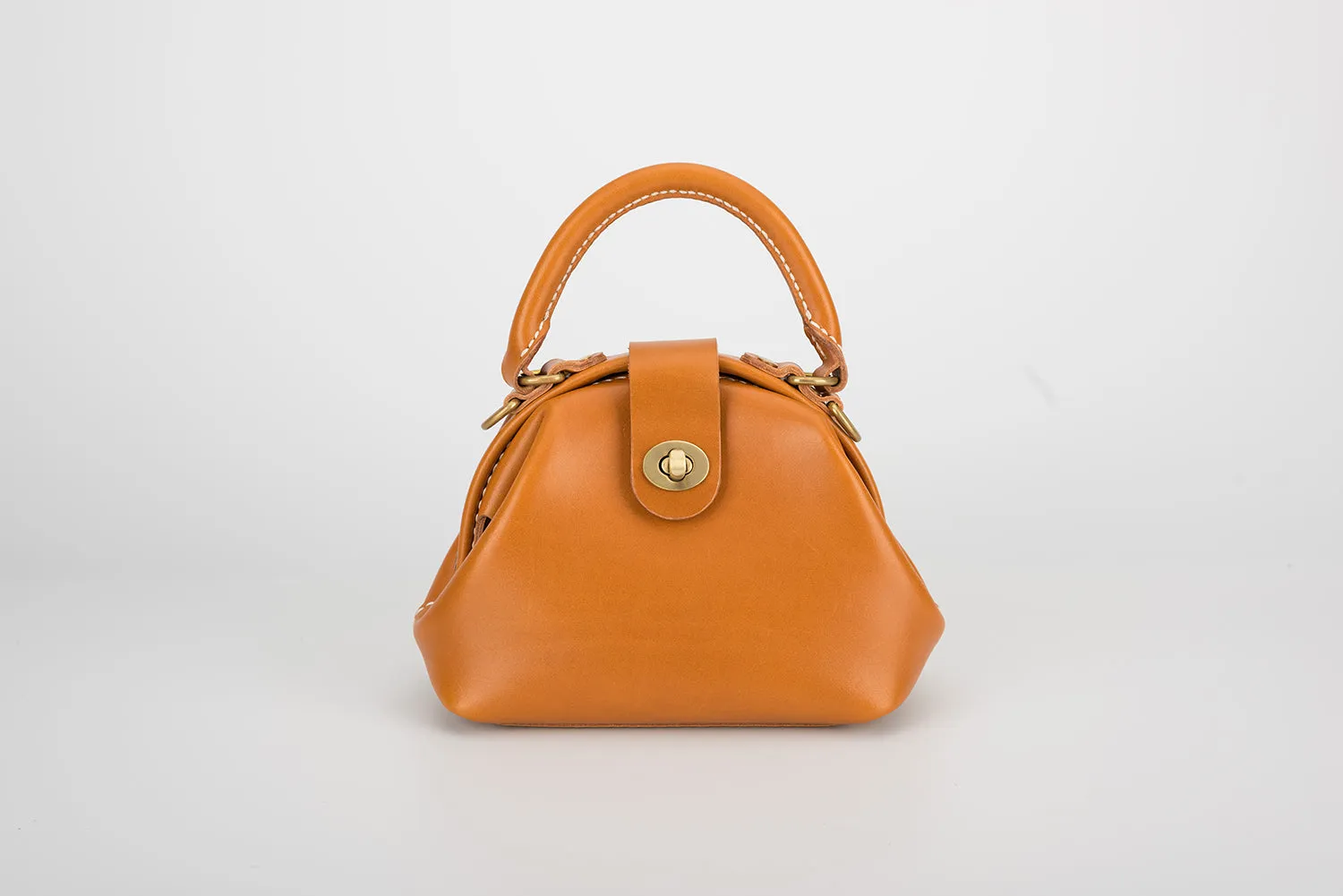 Handmade Womens Tan Leather Mini Doctor Handbag Purse Tan Shoulder Doctor Bags for Women