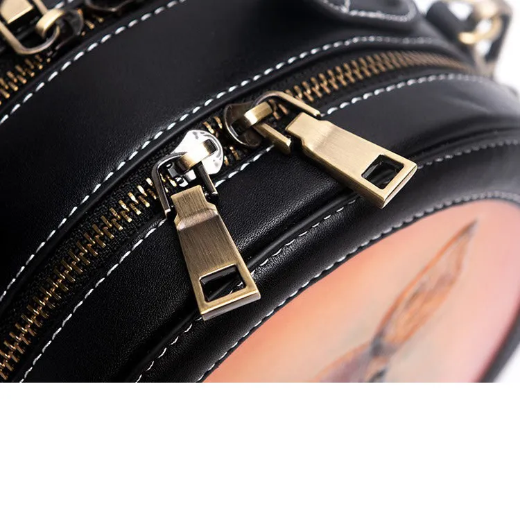 Handmade Womens Tooled Leather Round Handbag Purse Round Crossbody Bag for Women