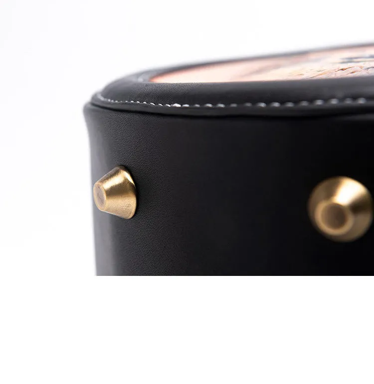 Handmade Womens Tooled Leather Round Handbag Purse Round Crossbody Bag for Women