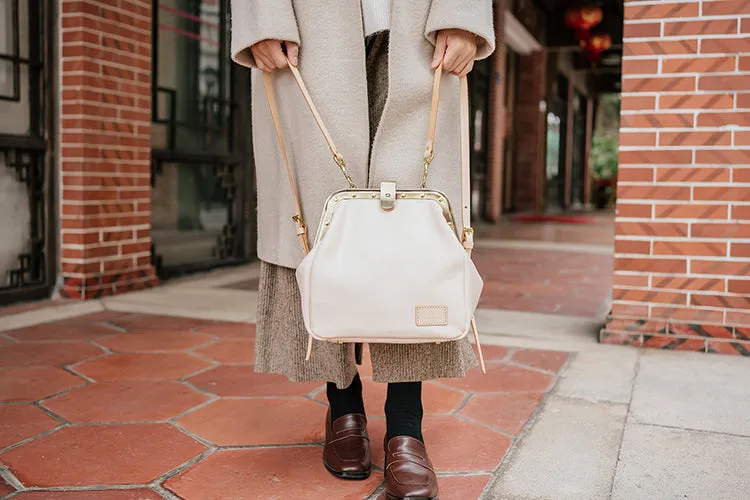 Handmade Womens White Leather Doctor Backpack Purse Shoulder Doctor Handbag for Women
