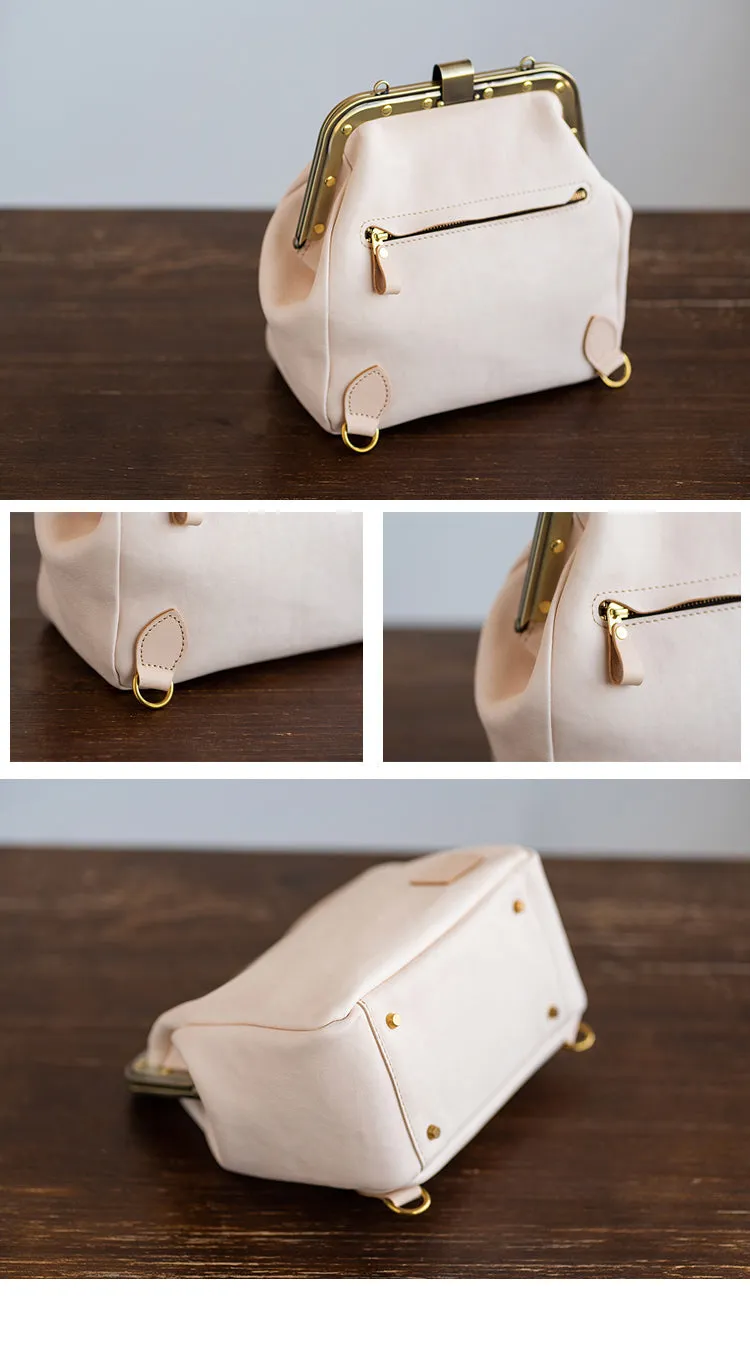 Handmade Womens White Leather Doctor Backpack Purse Shoulder Doctor Handbag for Women