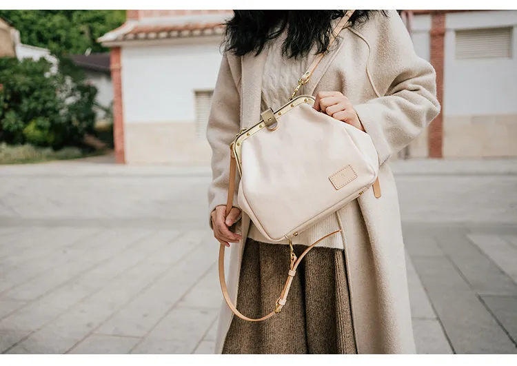 Handmade Womens White Leather Doctor Backpack Purse Shoulder Doctor Handbag for Women