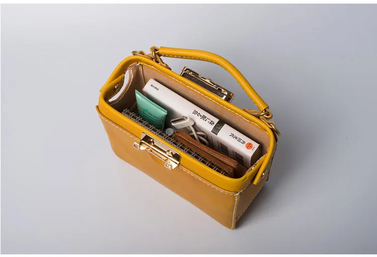 Handmade Womens Yellow Leather Doctor Handbag Purse Small Side Bag Doctor Bags for Women