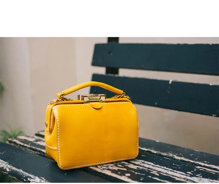 Handmade Womens Yellow Leather Doctor Handbag Purse Small Side Bag Doctor Bags for Women