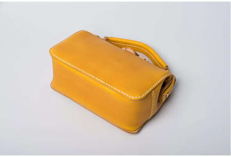 Handmade Womens Yellow Leather Doctor Handbag Purse Small Side Bag Doctor Bags for Women