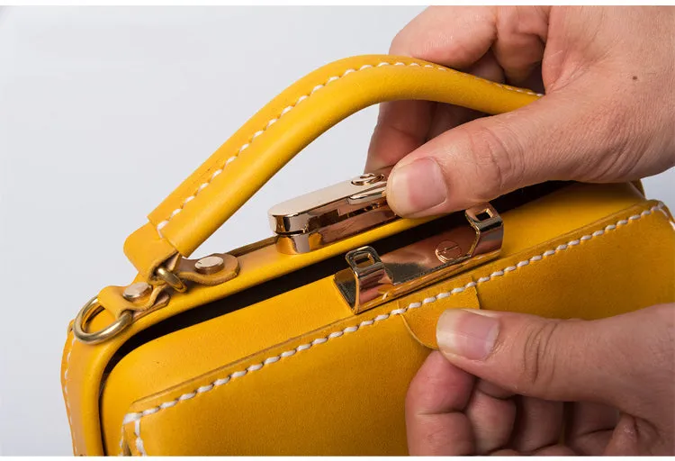 Handmade Womens Yellow Leather Doctor Handbag Purse Small Side Bag Doctor Bags for Women