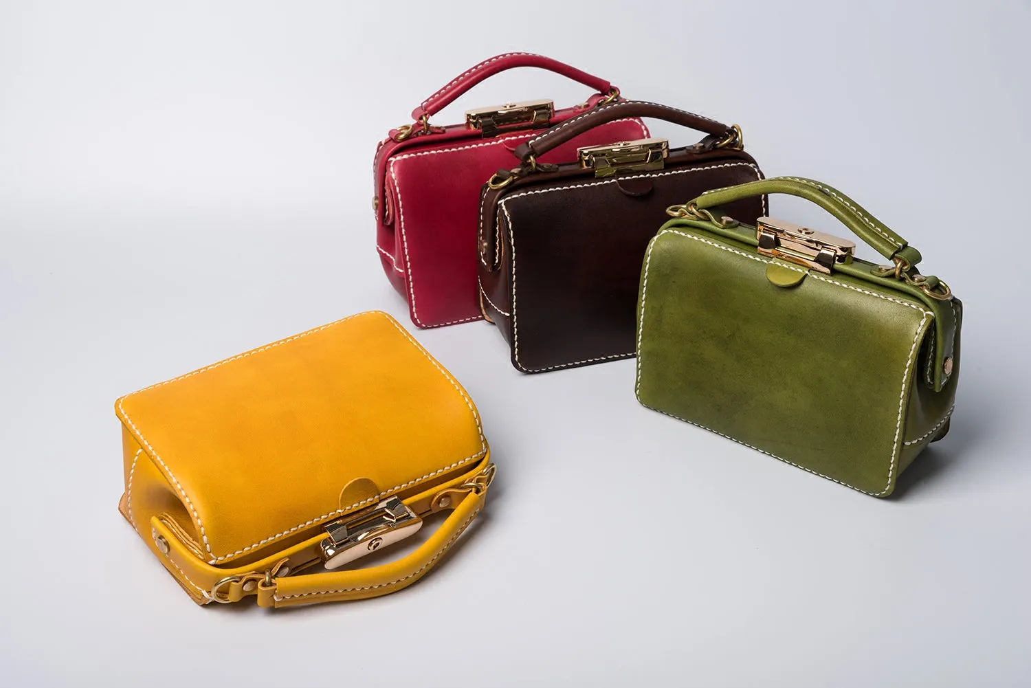Handmade Womens Yellow Leather Doctor Handbag Purse Small Side Bag Doctor Bags for Women