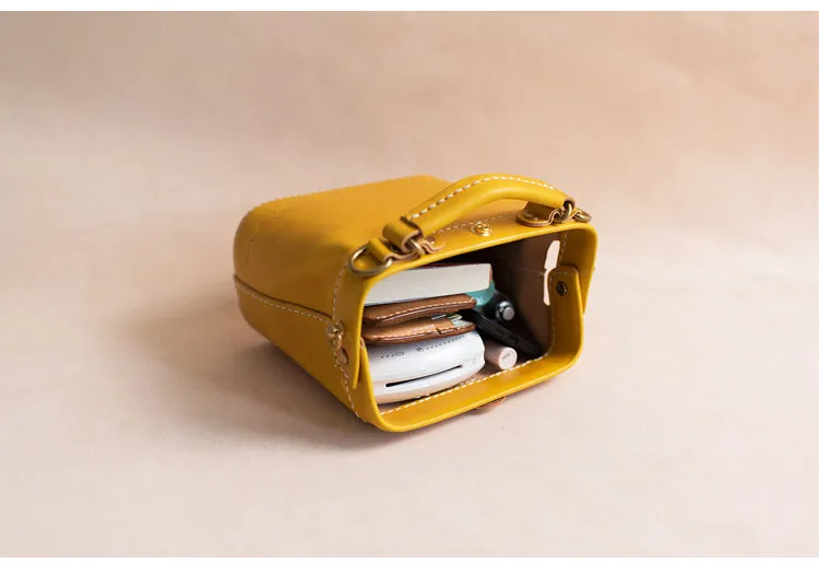 Handmade Womens Yellow Leather Mini doctor Handbag shoulder doctor bags for women
