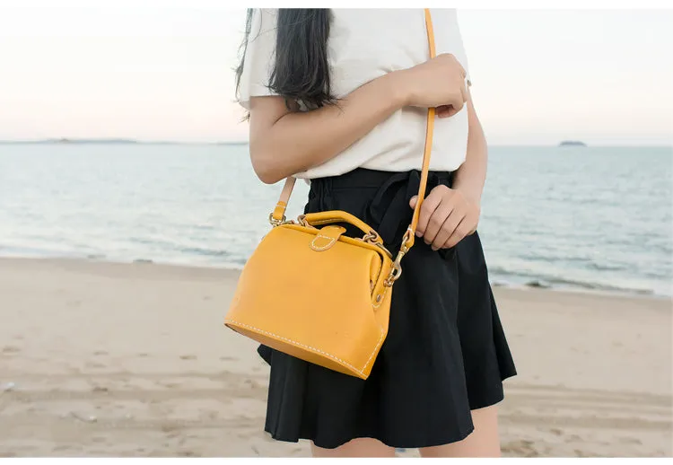 Handmade Womens Yellow Leather Mini doctor Handbag shoulder doctor bags for women