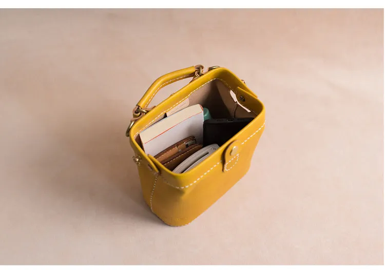 Handmade Womens Yellow Leather Mini doctor Handbag shoulder doctor bags for women