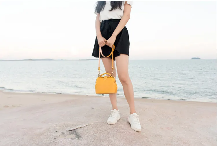 Handmade Womens Yellow Leather Mini doctor Handbag shoulder doctor bags for women