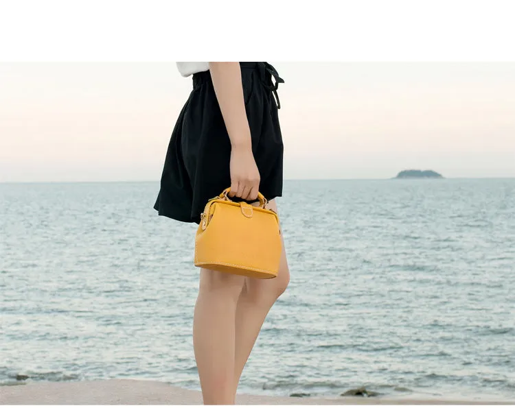 Handmade Womens Yellow Leather Mini doctor Handbag shoulder doctor bags for women