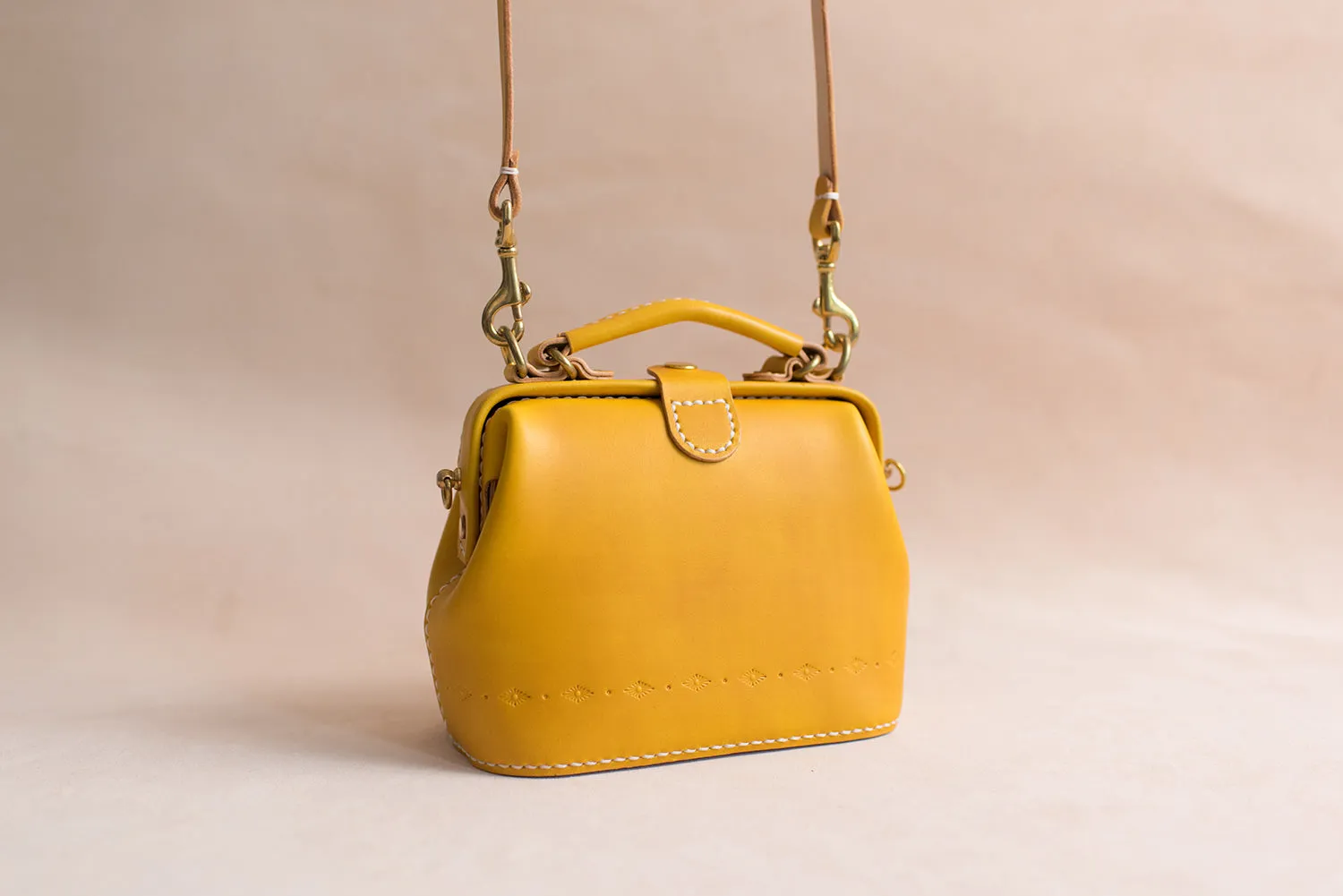 Handmade Womens Yellow Leather Mini doctor Handbag shoulder doctor bags for women