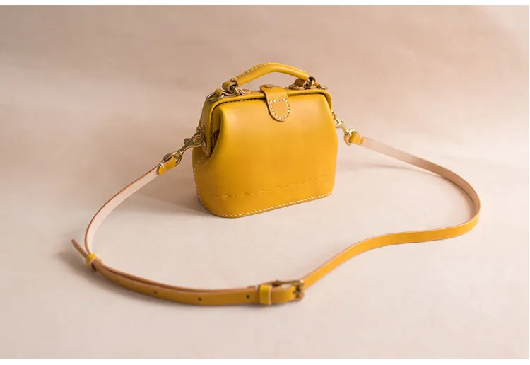Handmade Womens Yellow Leather Mini doctor Handbag shoulder doctor bags for women