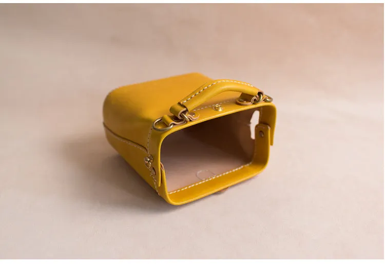 Handmade Womens Yellow Leather Mini doctor Handbag shoulder doctor bags for women