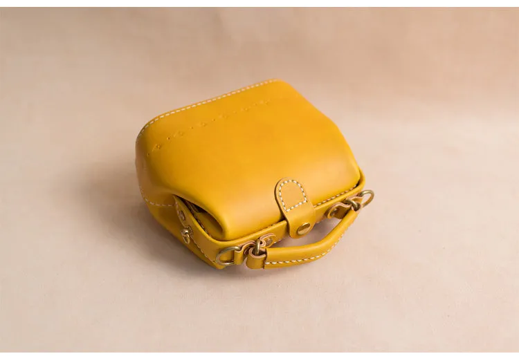 Handmade Womens Yellow Leather Mini doctor Handbag shoulder doctor bags for women