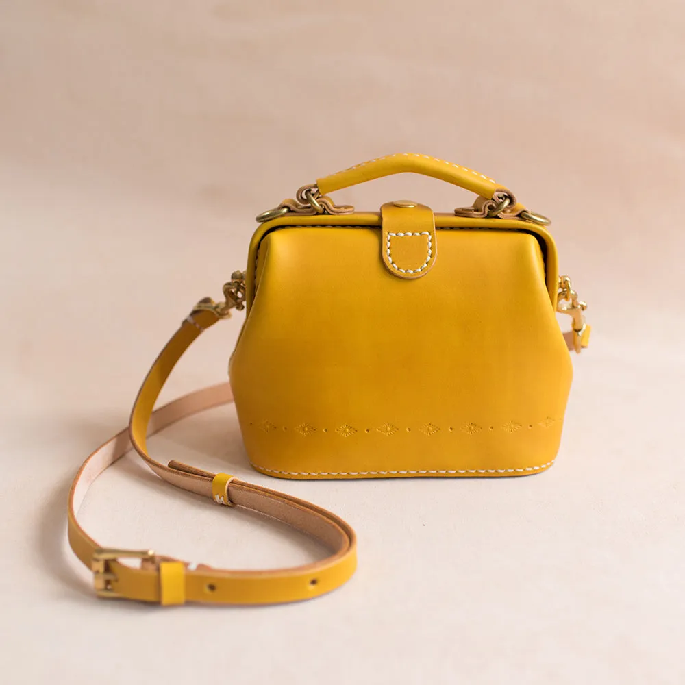 Handmade Womens Yellow Leather Mini doctor Handbag shoulder doctor bags for women