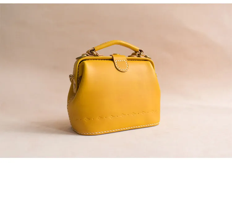 Handmade Womens Yellow Leather Mini doctor Handbag shoulder doctor bags for women