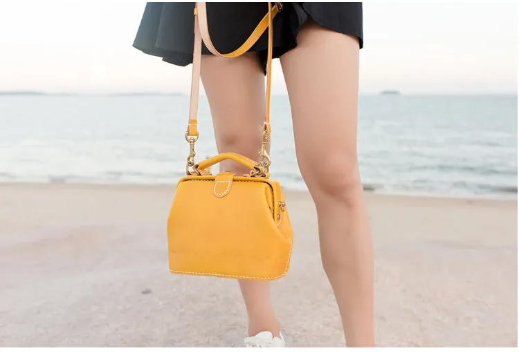 Handmade Womens Yellow Leather Mini doctor Handbag shoulder doctor bags for women