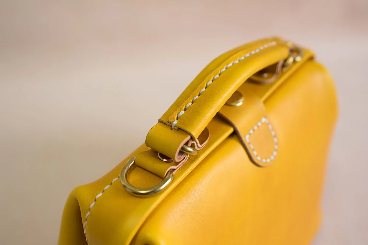 Handmade Womens Yellow Leather Small doctor Handbag shoulder doctor bags for women