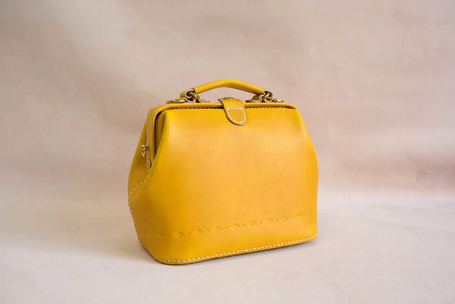Handmade Womens Yellow Leather Small doctor Handbag shoulder doctor bags for women