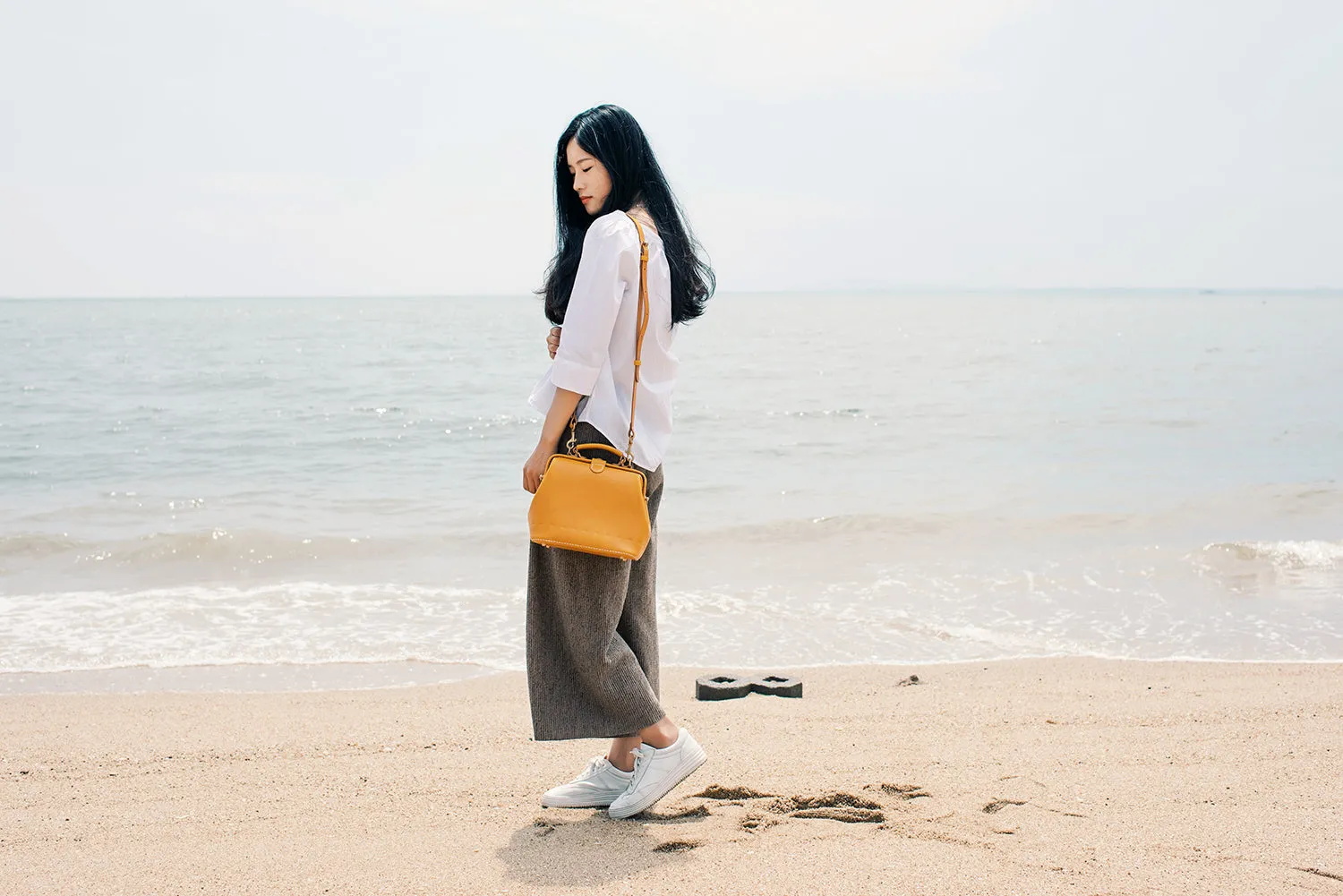 Handmade Womens Yellow Leather Small doctor Handbag shoulder doctor bags for women