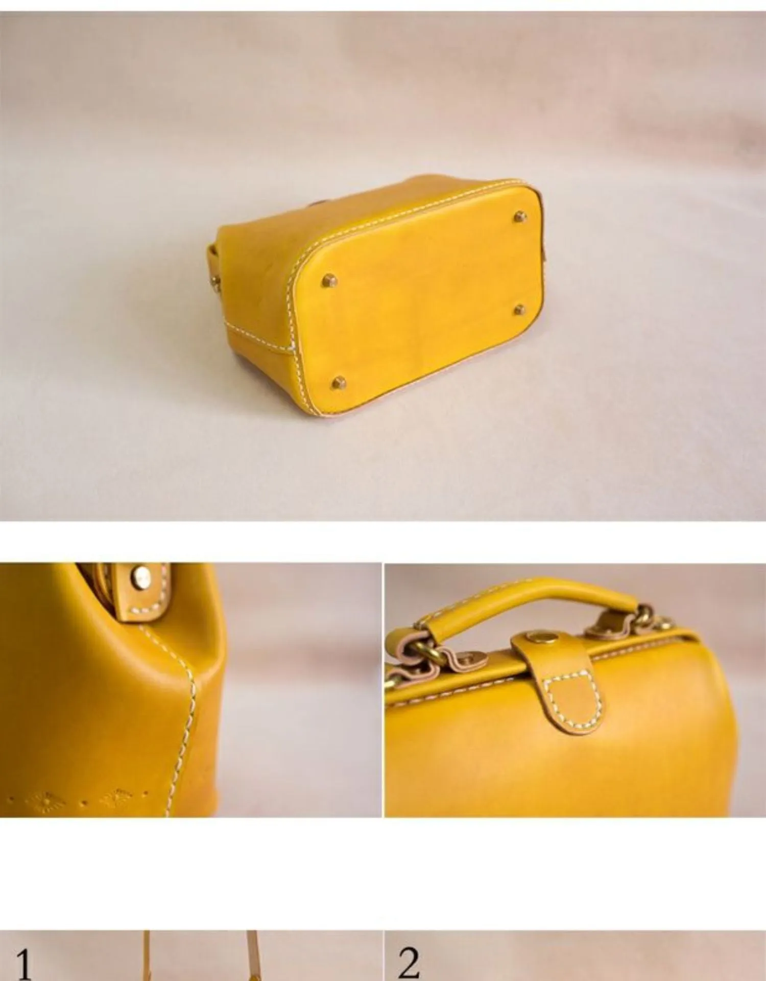 Handmade Womens Yellow Leather Small doctor Handbag shoulder doctor bags for women