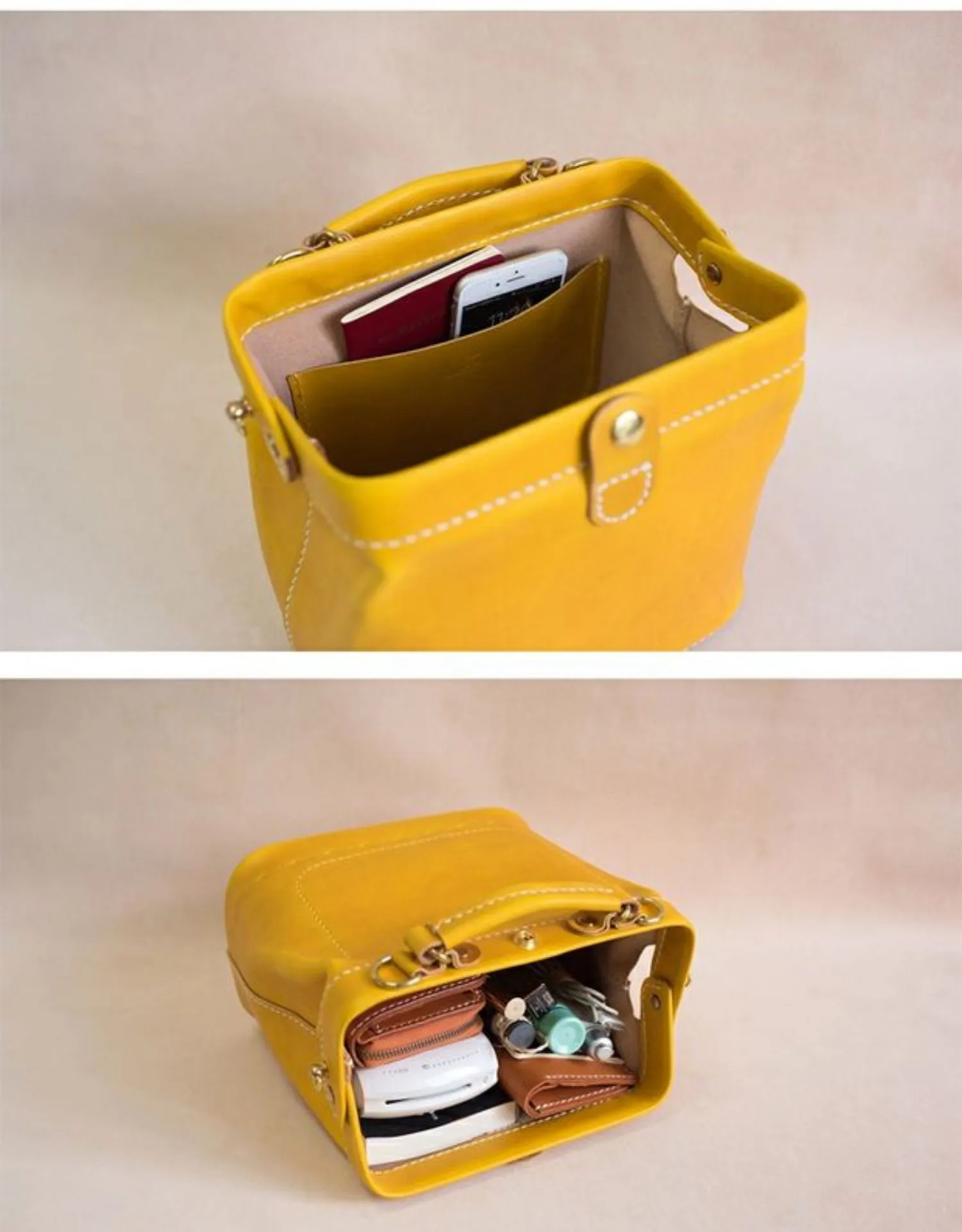 Handmade Womens Yellow Leather Small doctor Handbag shoulder doctor bags for women