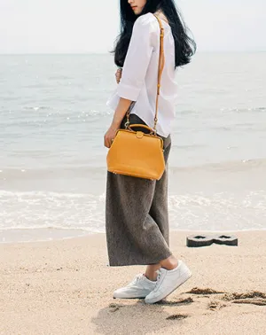 Handmade Womens Yellow Leather Small doctor Handbag shoulder doctor bags for women