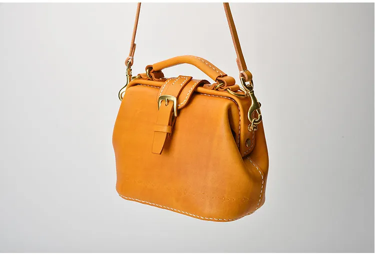 Handmade Womens Yellow Leather Small doctor Purse Yellow shoulder doctor bags for women