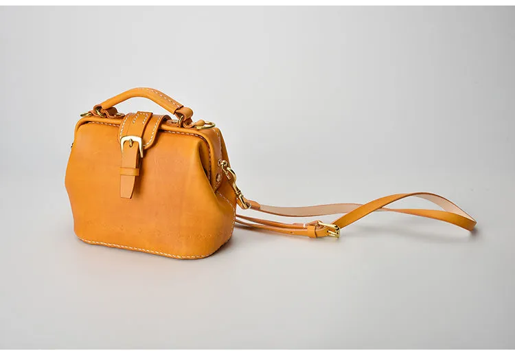 Handmade Womens Yellow Leather Small doctor Purse Yellow shoulder doctor bags for women