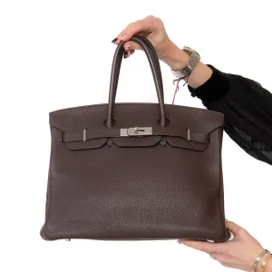 Hermes Birkin 35 Chocolate Veau Togo Leather Bag
